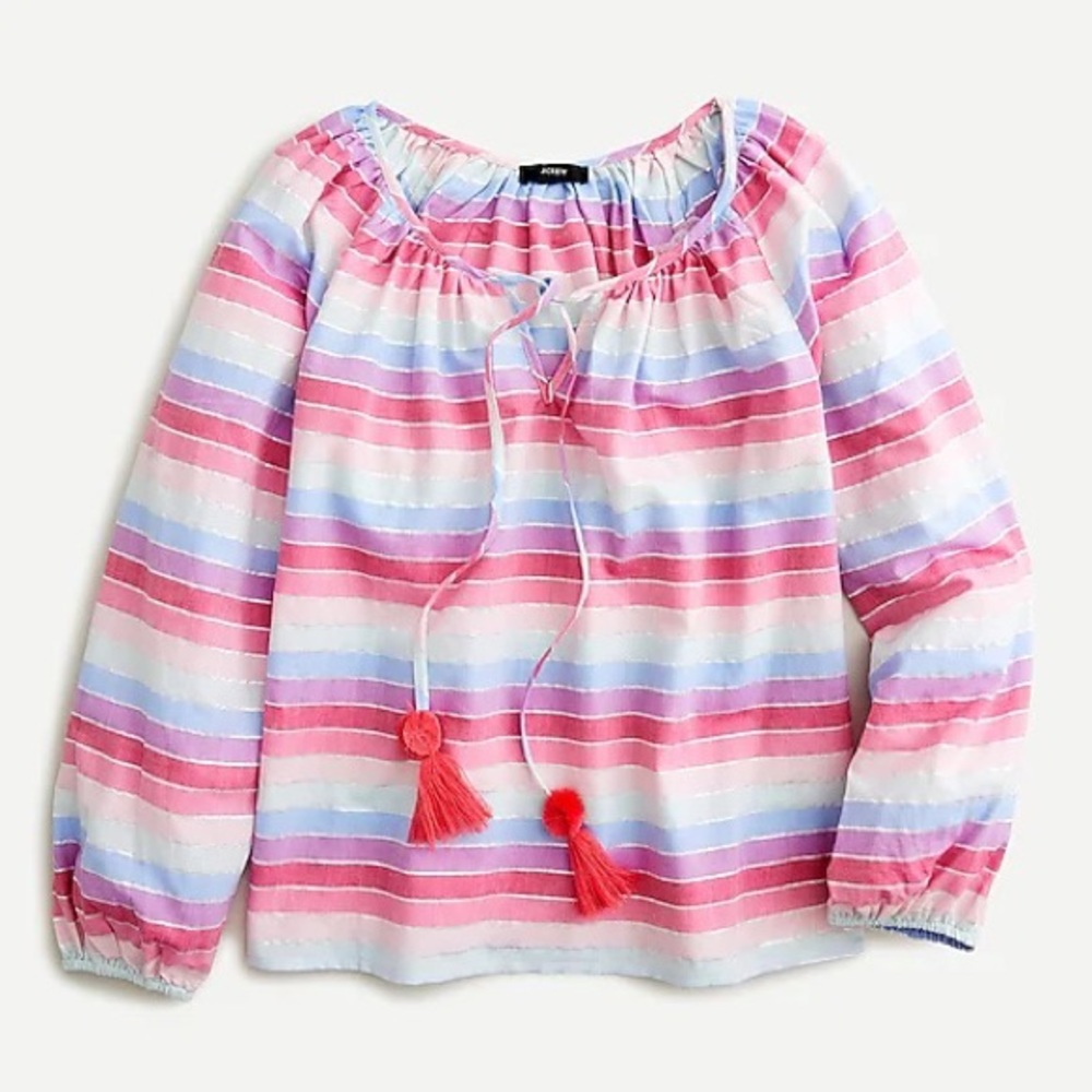 J. Crew Peasant Top in Metallic Pastel Stripe SZ S
